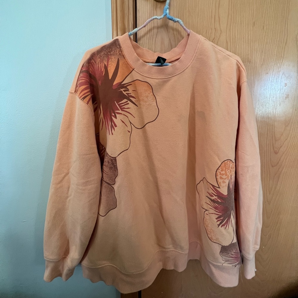 Orange floral crew